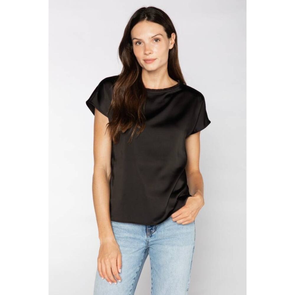 S'edge Astor Silky Short Sleeve Top Stretch Tee in Black XS NWT Quiet Luxury - Picture 3 of 6